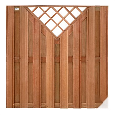 Keruing tuinscherm recht 15L 13mm 39x1800x1800mm met V-trellis / V-groef / RVS bc