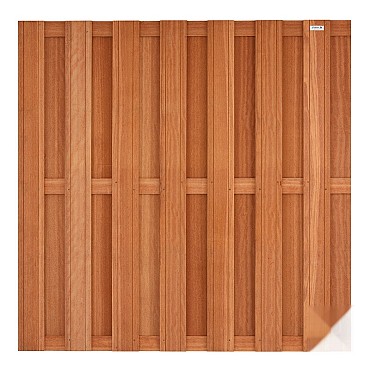 Kempas FSC tuinscherm recht 14L 13mm 39x1800x1800mm V-groef / RVS bc