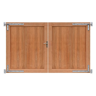 Hardhouten dubbele toegangspoort, verticaal, 300x180 cm incl beslag