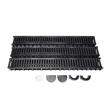 WS Actiedrain met PE rooster incl 2x eindkap en 1x onderuitlaat (doos á 3 stuks)