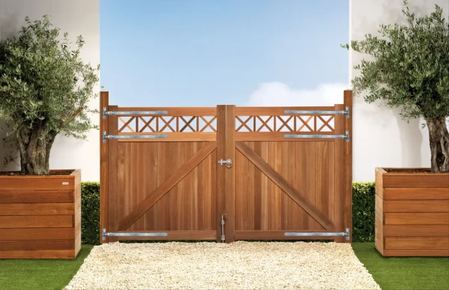 Bangkirai tuinpoort "Belmonte" (dubbel) 40x3000x1800mm met trellis / incl. beslag bc