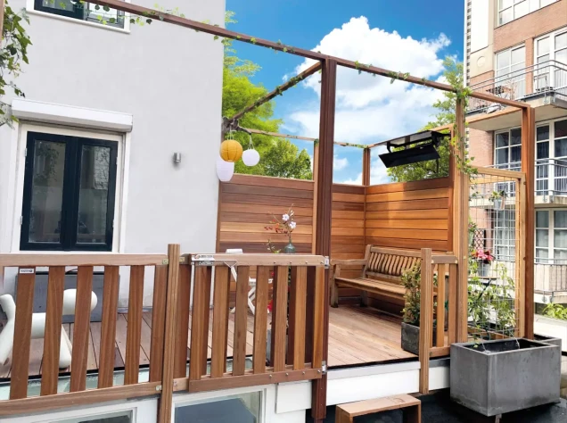 Bangkirai tuinhek "Luxe" recht 13L 12mm 36x1800x700mm glad / RVS bc