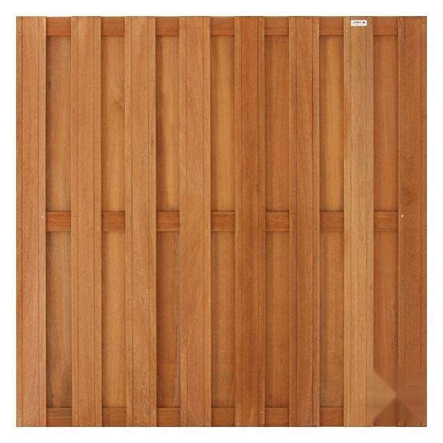 Keruing tuinscherm recht 15L 13mm 39x1800x1800mm V-groef / RVS bc