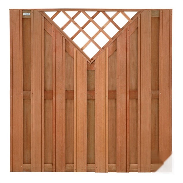 Keruing tuinscherm recht 15L 13mm 39x1800x1800mm met V-trellis / V-groef / RVS bc