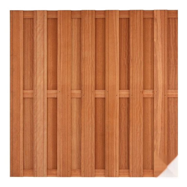 Kempas FSC tuinscherm recht 14L 13mm 39x1800x1800mm V-groef / RVS bc