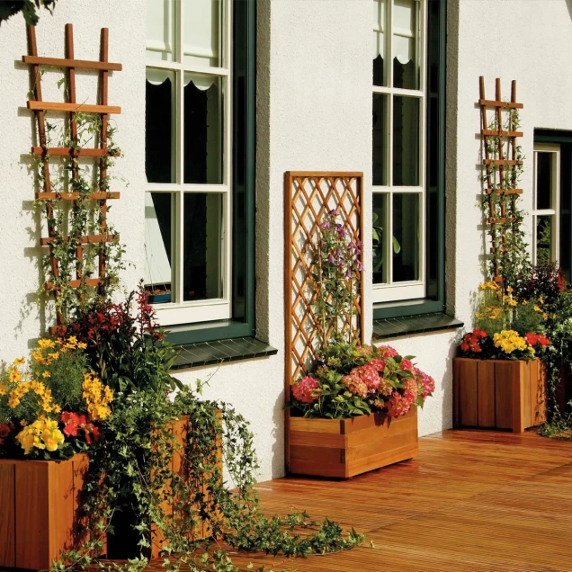 Hardhout FSC trellis recht met kader diagonaal 750x1800mm RVS bc