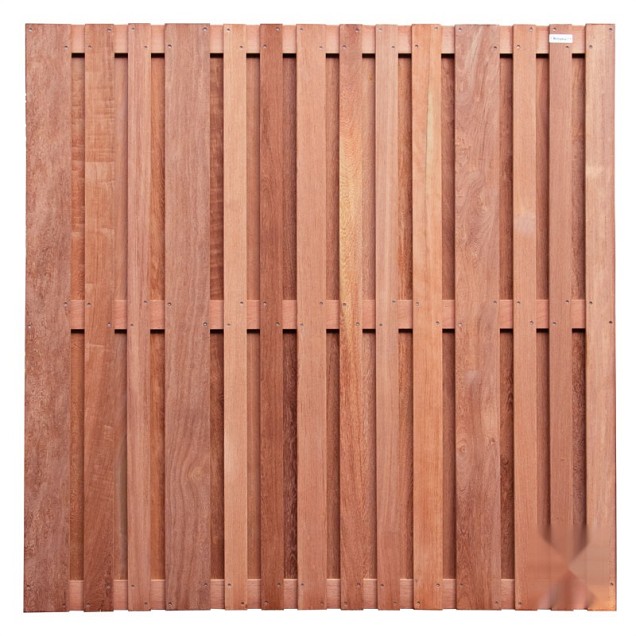 Hardhout FSC tuinscherm "stripes" recht 28L 15mm 45x1800x1800mm glad / RVS bc