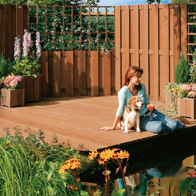 Elephant halfhoge schutting Keruing hardhout 39x1800x943mm 15 planks / V-groeven / RVS geschr.