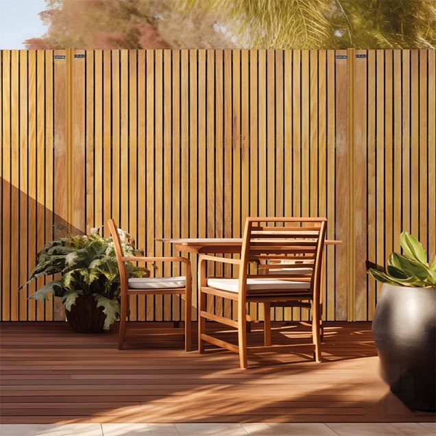 Elephant schutting Stripes Black hardhout FSC 45x1800x1800mm naturel/zwart RVS geschroefd