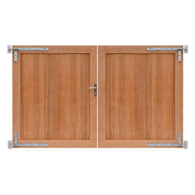 Hardhouten dubbele toegangspoort, verticaal, 300x180 cm incl beslag