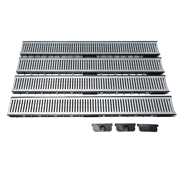 WS Actiedrain met gegalvaniseerd rooster incl 2x eindkap en 1x onderuitlaat (doos á 3 stuks)