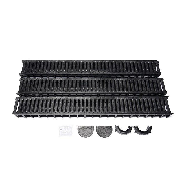 WS Actiedrain met PE rooster incl 2x eindkap en 1x onderuitlaat (doos á 3 stuks)